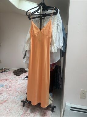 Peach Satin Slip Dress - Spaghetti Strap